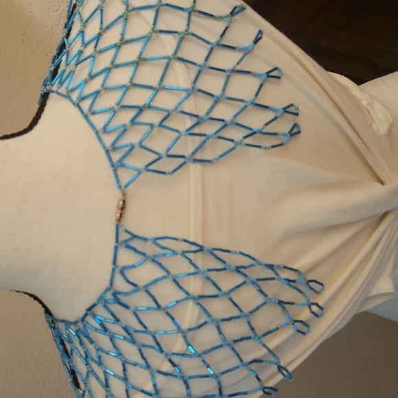 HANDMADE Turquoise Blue Beaded Net Lace Collar Necklace - Picture 6 of 11